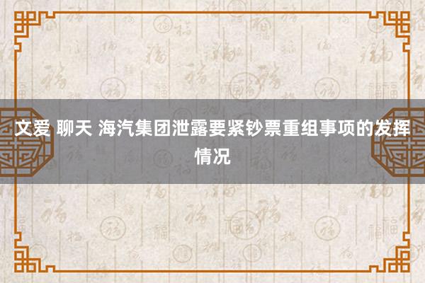 文爱 聊天 海汽集团泄露要紧钞票重组事项的发挥情况